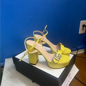 Gucci Yellow Block Heel Strappy Heels